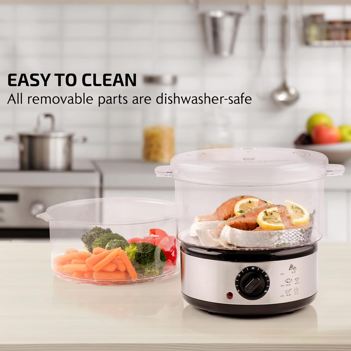 Belro electric vegetable steamer with stainless steel steaming basket and digital control panel for healthy cooking.