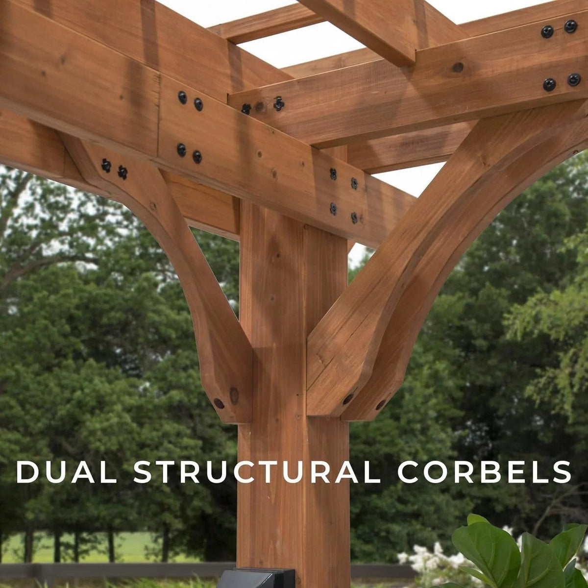Casavibeo Backyard Discovery Beaumont Pergola with sturdy wooden beams and open lattice roof for outdoor shade and style.