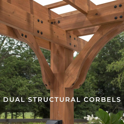 Casavibeo Backyard Discovery Beaumont Pergola with sturdy wooden beams and open lattice roof for outdoor shade and style.