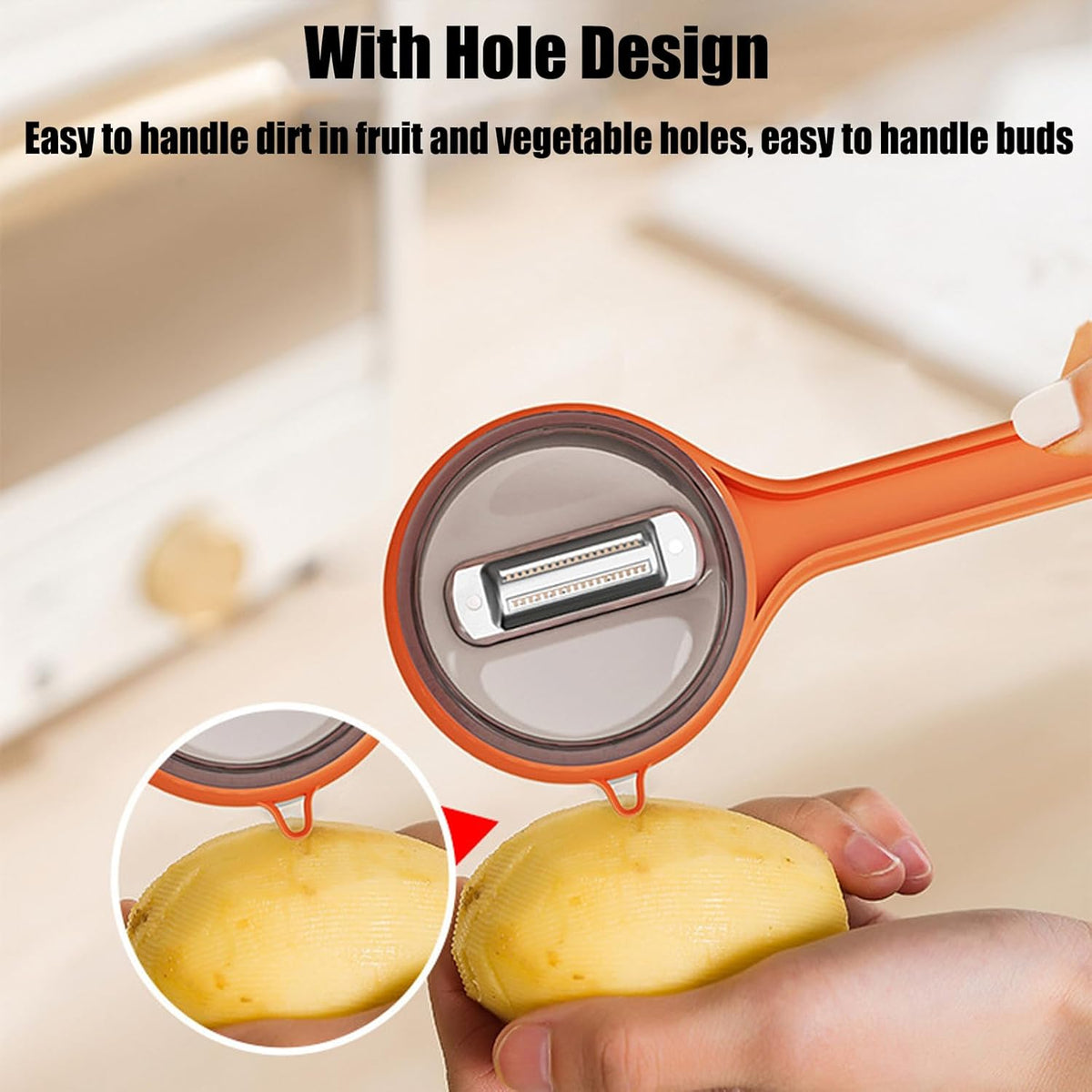 Belro Apple Skin Vegetable Peeler shown with stainless steel blade and ergonomic handle for peeling fruits and vegetables.