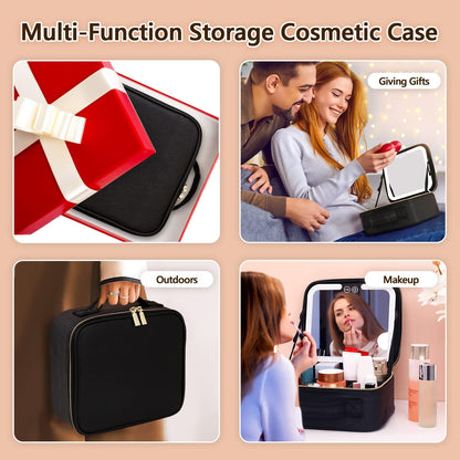 Belro makeup bag with built-in mirror and lights, stylish storage for cosmetics and beauty essentials.