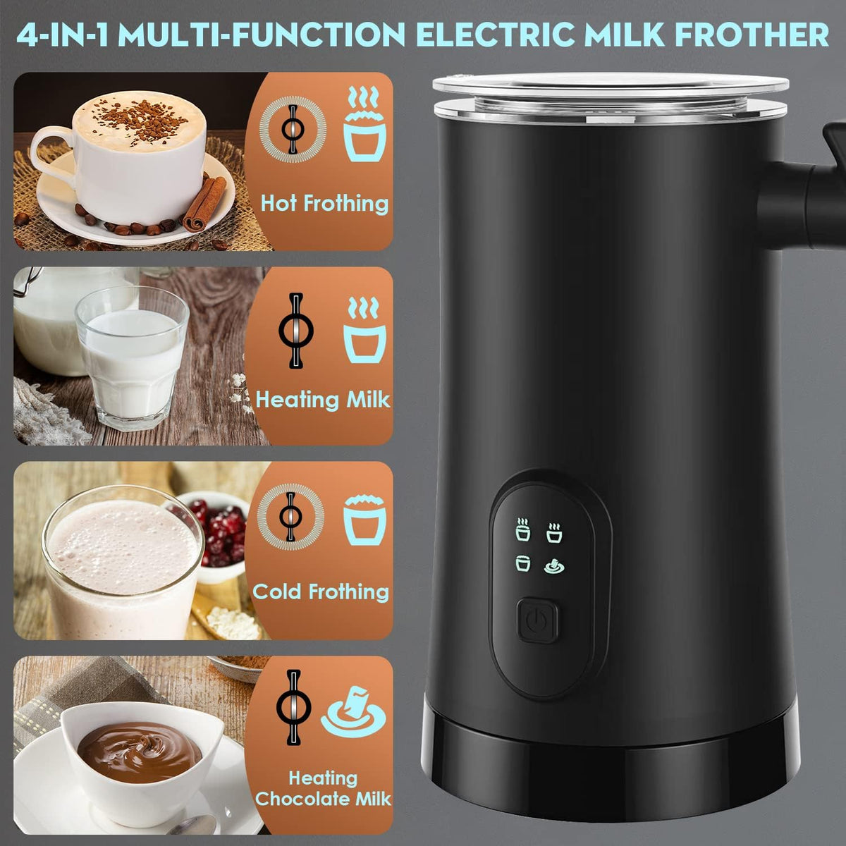 Belro electric milk frother and steamer for instant hot beverages, compact kitchen gadget for creamy froth and warm milk.