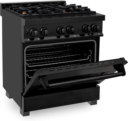 Casavibeo ZLINE Legacy 30-inch dual fuel range with four burners and oven, stainless steel finish, and control knobs.