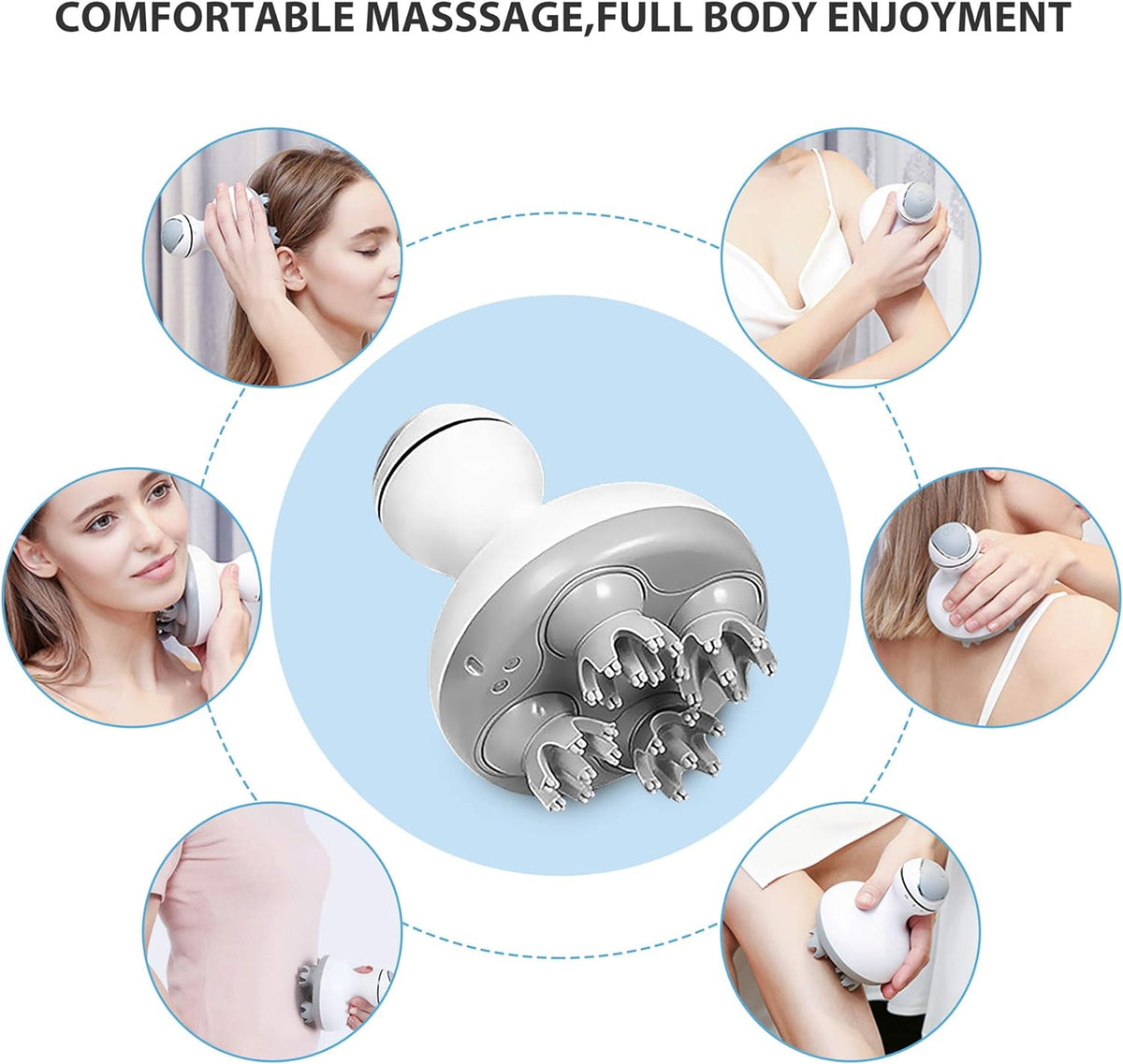 Belro scalp massager with multiple nodes and ergonomic handle for relaxing head massage and stress relief.