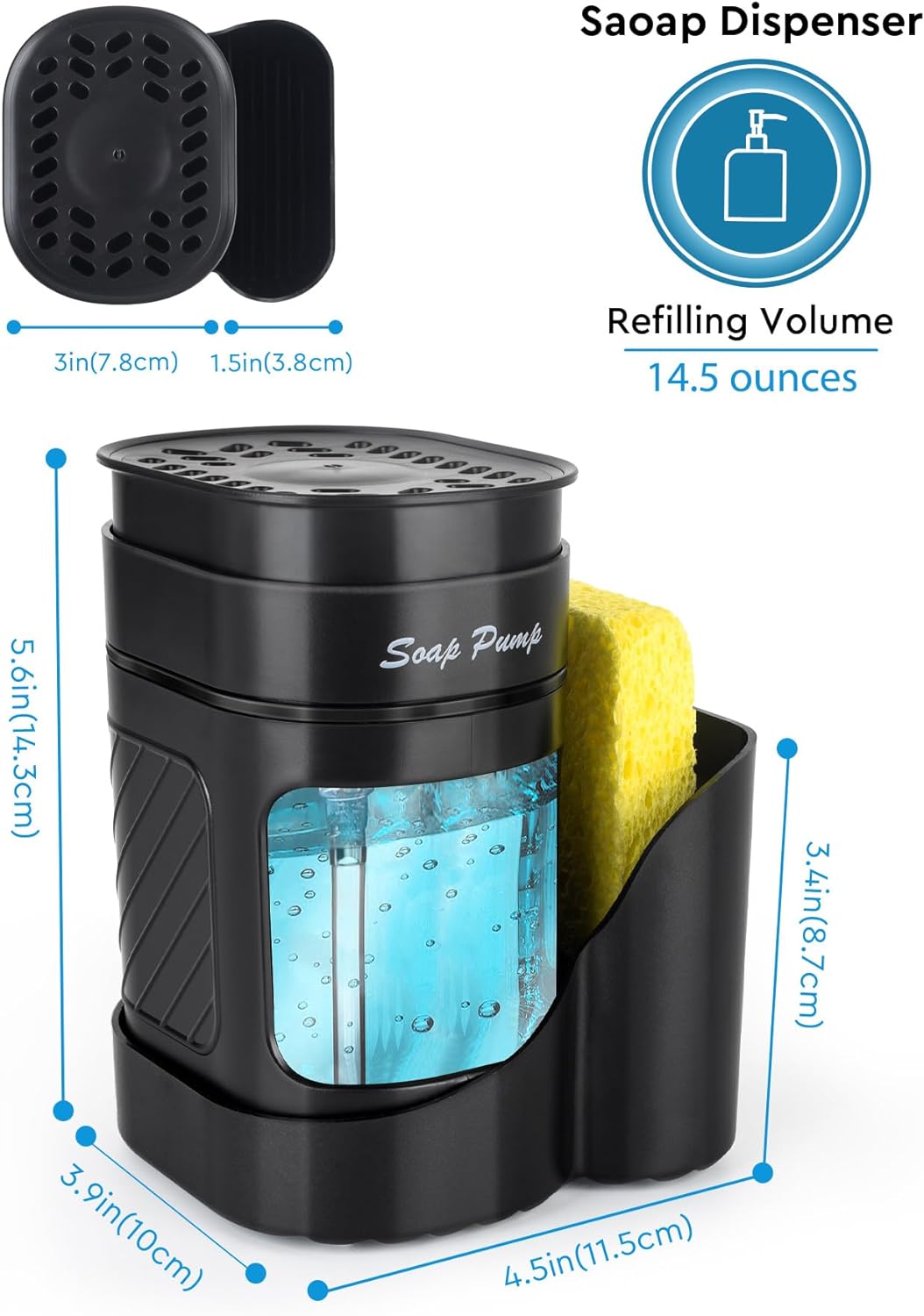 Belro kitchen dish soap dispenser with clear plastic pump and container, designed for easy soap refilling and precise dispensing