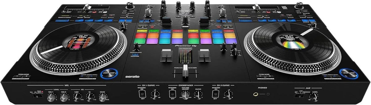Casavibeo Pioneer DJ DDJ-REV7 DJ controller with jog wheels, mixer, and control knobs for professional DJing setup.