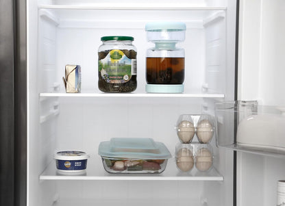 Belro glass pickle separator jar for kitchen and dining, with a clear design and functional lid for storing and draining pickles.