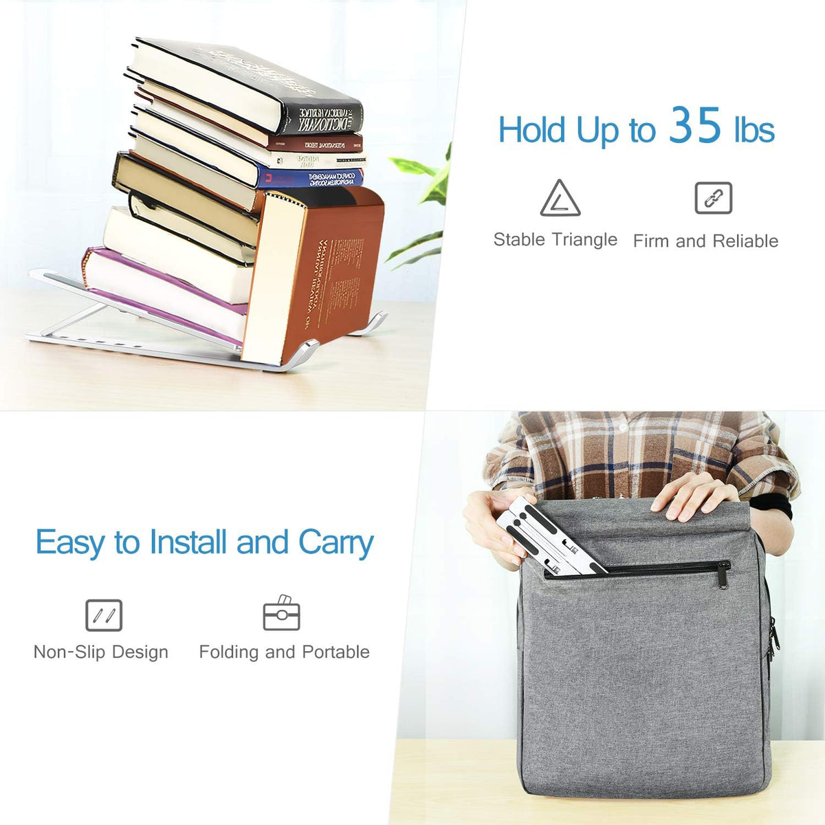 Belro foldable portable laptop stand for electronics and computers, showing a sleek, adjustable design on a neutral background.