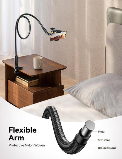 Belro phone holder for bed, adjustable electronic mount with flexible arm for hands-free phone use.