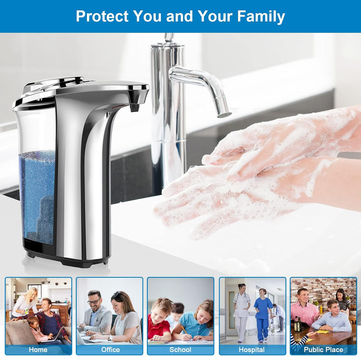 Belro automatic touchless dish soap dispenser for kitchen and bathroom, sleek modern design with sensor for hygienic soap dispensing