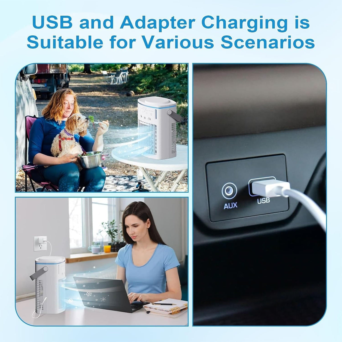 Belro portable mini cooling air conditioner for home and outdoor use, compact unit with vents and control panel visible.