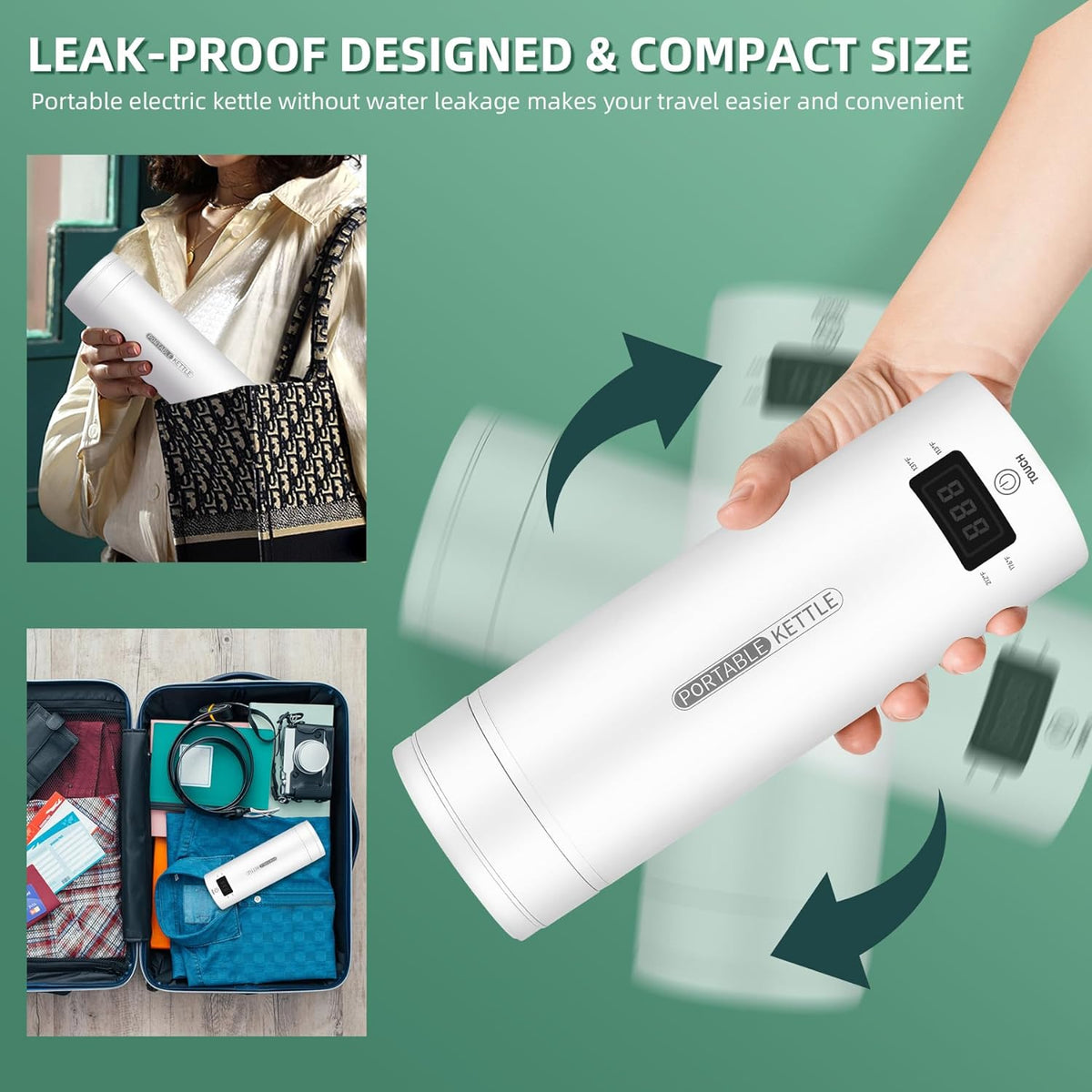 Belro portable electric travel kettle with stainless steel body and foldable handle, ideal for quick boiling on the go.