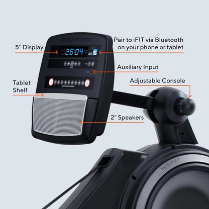 Casavibeo ProForm 750R rowing machine with adjustable seat and digital display, ideal for full-body cardio workouts.