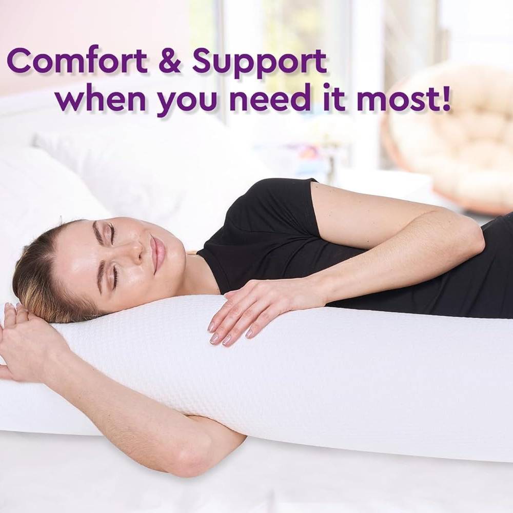 Belro body pillow for side sleepers, designed for comfort and support during sleep, in a soft, plush fabric.