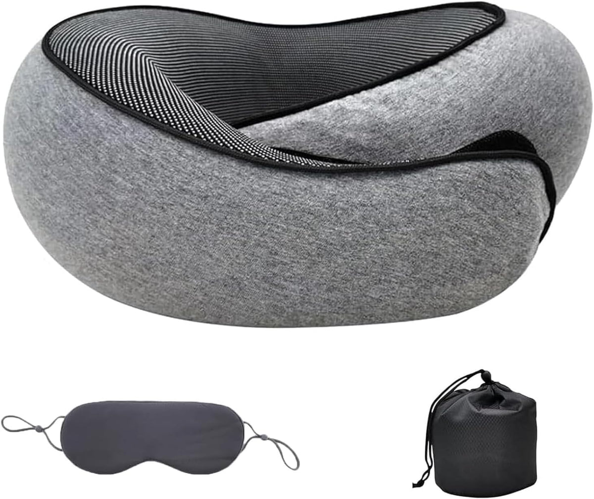 Belro ergonomic travel neck pillow made of memory foam, designed for airplane and car head and neck support.