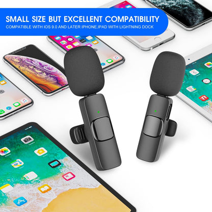 Belro 2-pack wireless microphones for iPhone and iPad, compact audio microphones for mobile recording and streaming.