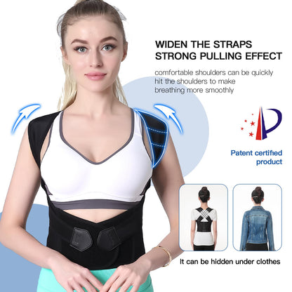 Belro back posture corrector suspenders worn over clothing, designed to support proper spine alignment and improve posture.