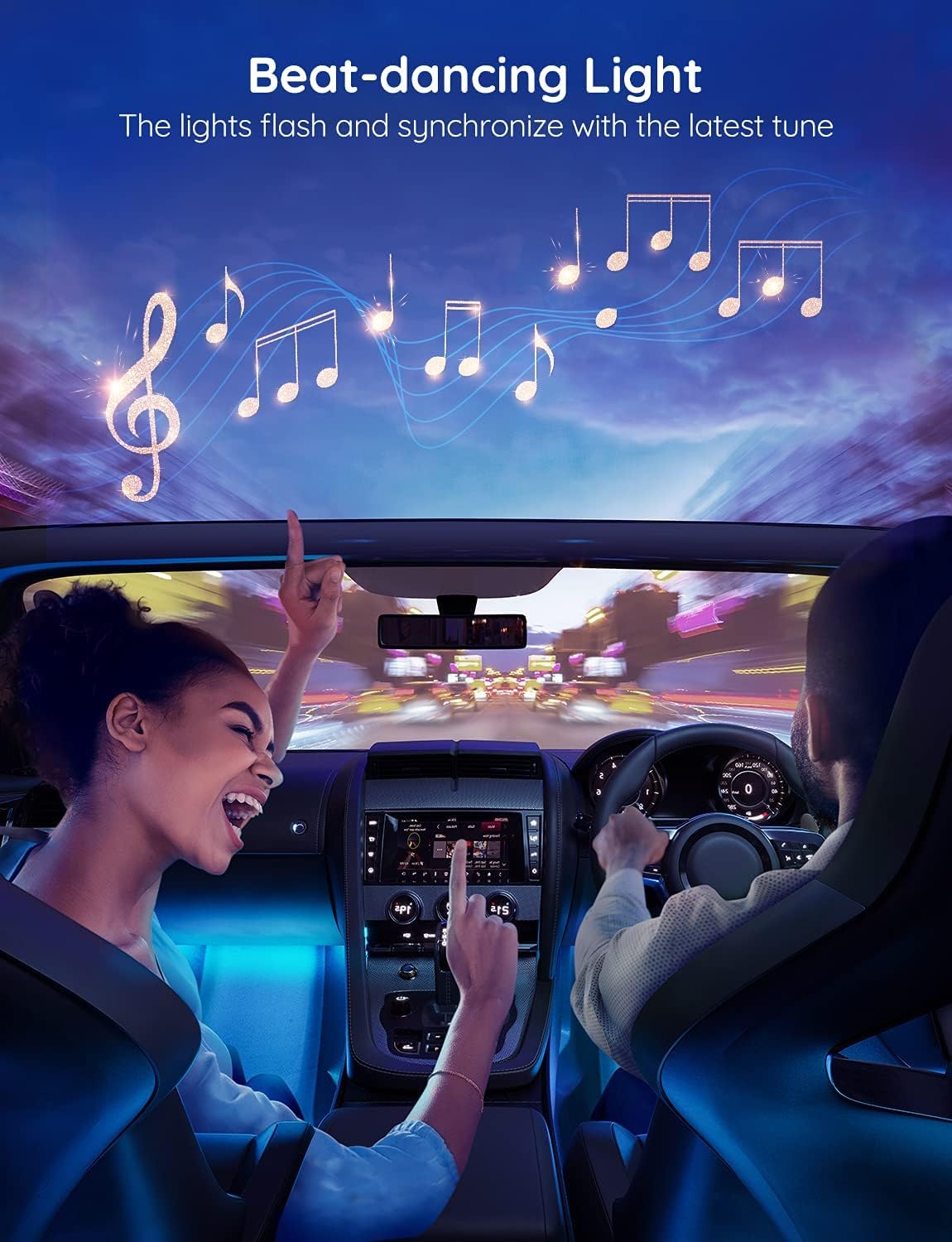 Belro smart interior car LED light strips installed inside a vehicle, providing customizable ambient lighting for the car interior.