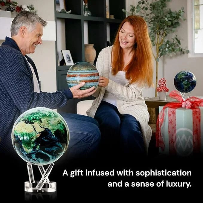 MOVA Globe Earth with clouds, 4.5-inch self-rotating desktop globe by Casavibeo, no batteries, silent motion, ideal for space enthusiasts.