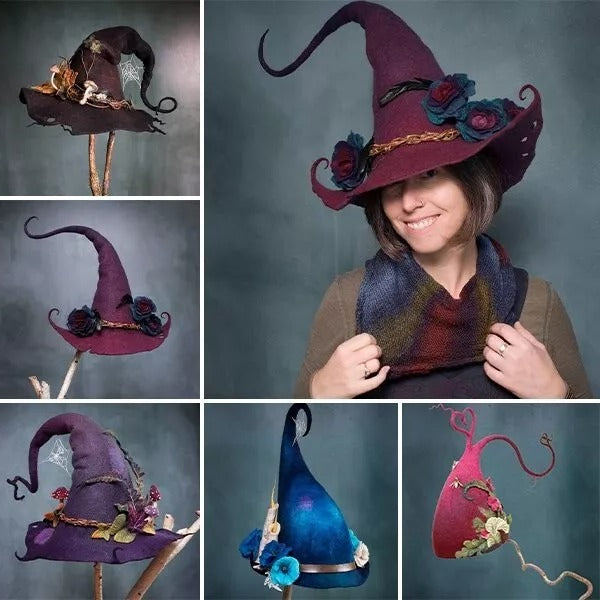 Belro Halloween felt witch hats for men, featuring pointed black design with decorative band, perfect for costume parties.