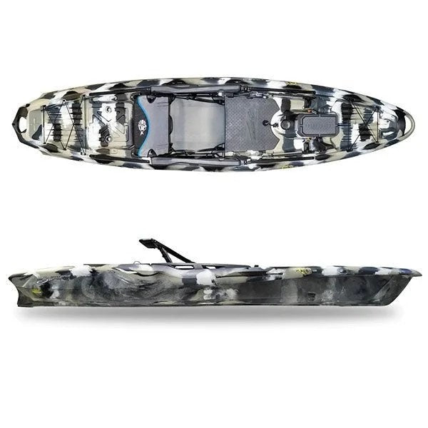 Casavibeo 3 Waters Big Fish 120 V2 fishing kayak, shown with sleek kayak design and paddle accessories on water.