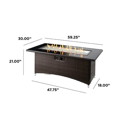 Casavibeo Montego Linear Gas Fire Pit Table with sleek black metal frame and built-in fire feature on a modern outdoor patio.