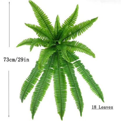Belro UV resistant artificial Boston fern wall hanging with lifelike green leaves for home decor, 73-115cm size.
