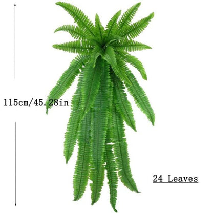 Belro UV resistant artificial Boston fern wall hanging plant with lush green, lifelike silk leaves for home and garden decor.