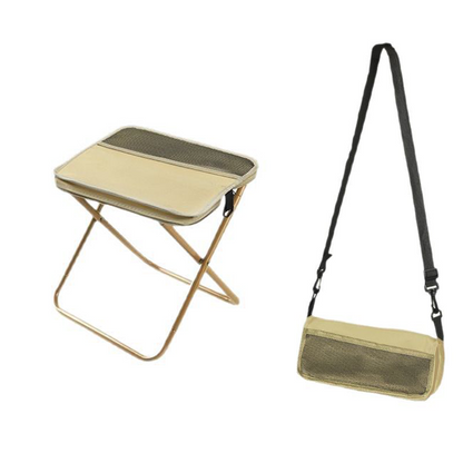 Lightweight foldable backpack stool by BowLift, portable seat for hiking and camping, shown in a compact, ready-to-use position.
