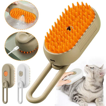 Belro Easy Groom Steam Brush for dogs, showing the handheld grooming tool with steam nozzle and bristle brush attachment.