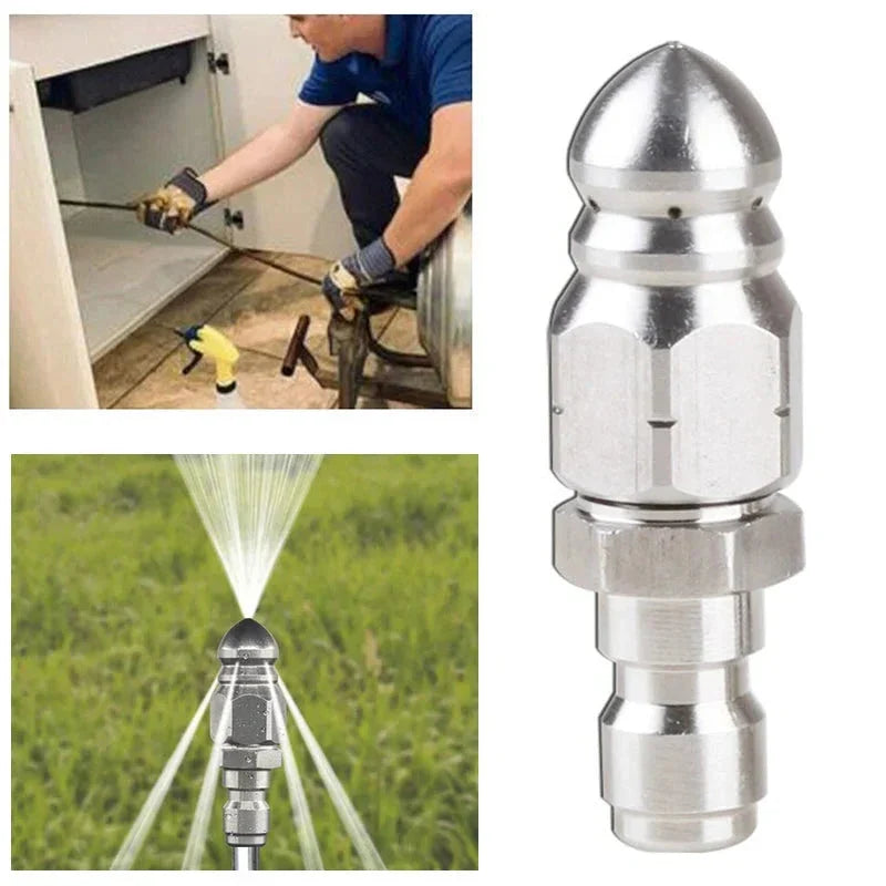 Belro pressure washer sewer jetter nozzle with 1/4-inch quick connector, designed for cleaning drains and sewer lines.
