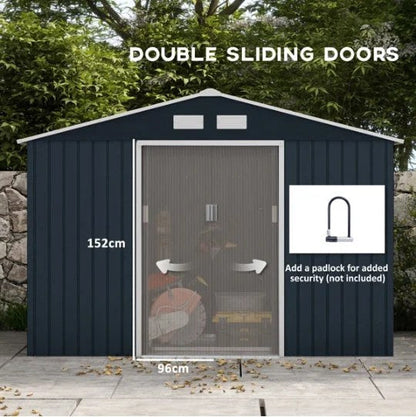 Casavibeo outdoor garden storage shed with double doors and sloped roof, ideal for tools and garden equipment storage