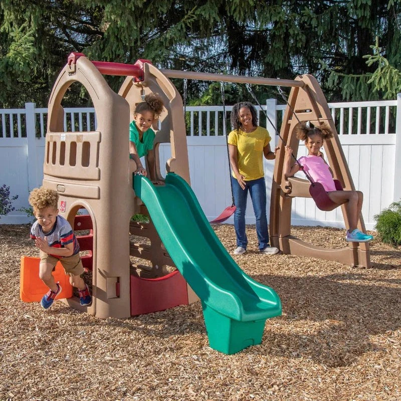 Casavibeo Step2 Naturally Playful Playhouse Climber and Swing Extension with colorful play structure and safety features.