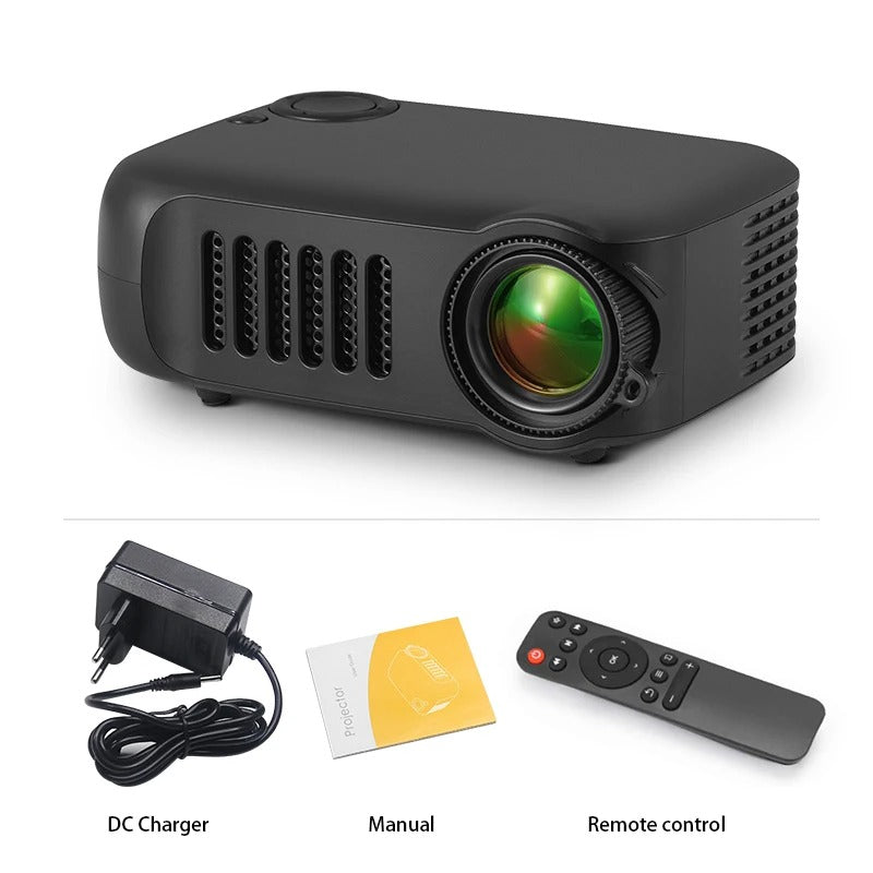 Belro HD mini pocket portable projector displaying a bright image on a wall, compact electronics for mobile projection.