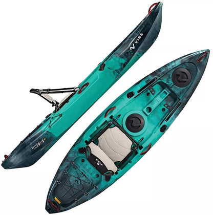 Yellow Vibe Kayaks Yellowfin 100 kayak by Casavibeo, shown in bright yellow with seating and paddle accessories visible.