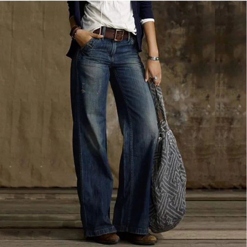 Belro women's elegant trousers, stylish denim jeans with a tailored fit, perfect for sophisticated casual wear.