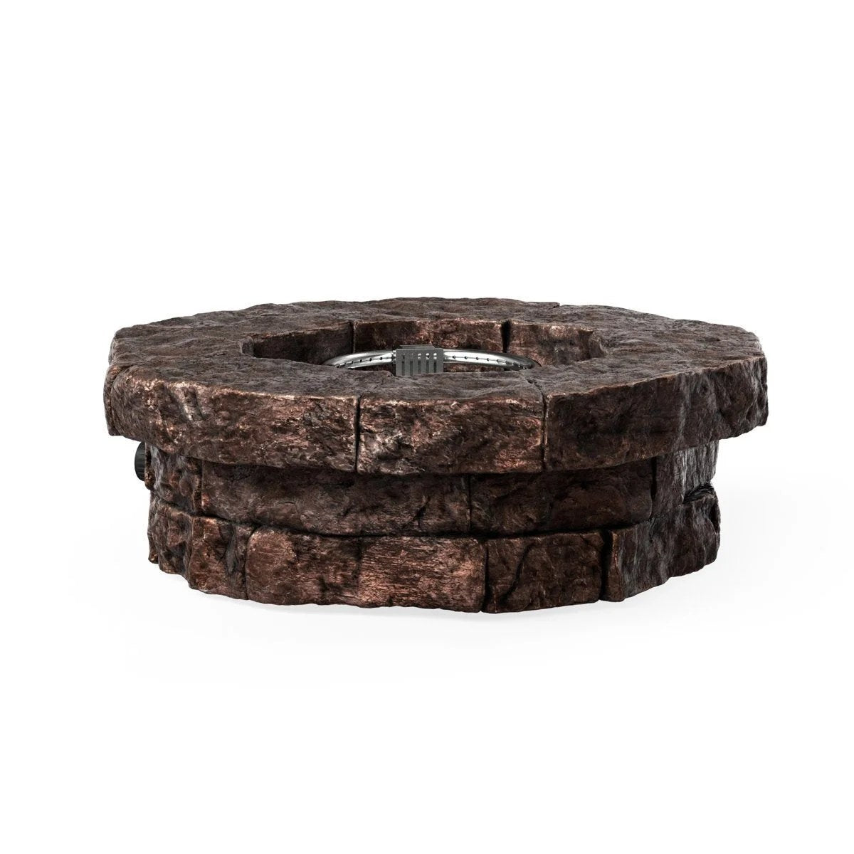 Red Barrel Studio Kimily propane outdoor fire pit with black metal frame and circular design, perfect for outdoor gatherings.