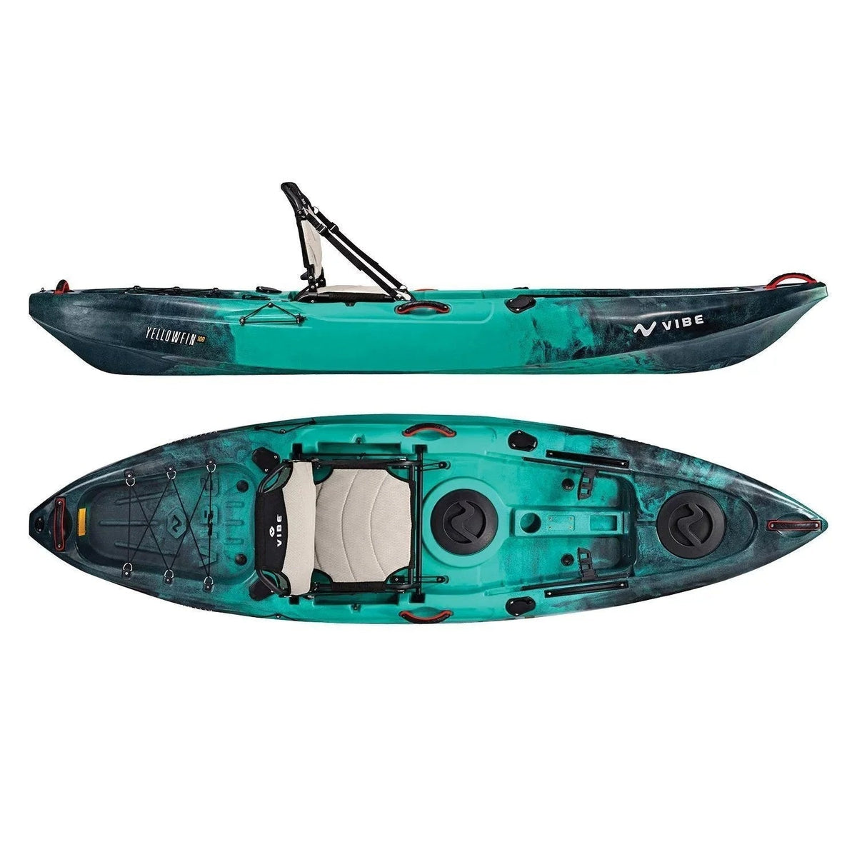 Yellow Vibe Kayaks Yellowfin 100 kayak in yellow color, featuring a sleek design and sit-on-top style for outdoor water adventures.
