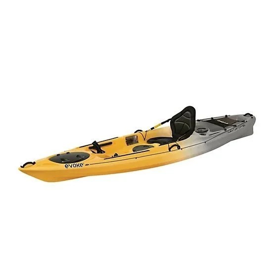 Evoke Navigator 120 sit-on fishing kayak by Casavibeo, featuring a sleek design, comfortable seat, and fishing accessories.