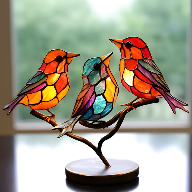 Colorful bird desktop ornament set by Belro featuring vibrant birds perched on a decorative branch for home and garden decor.
