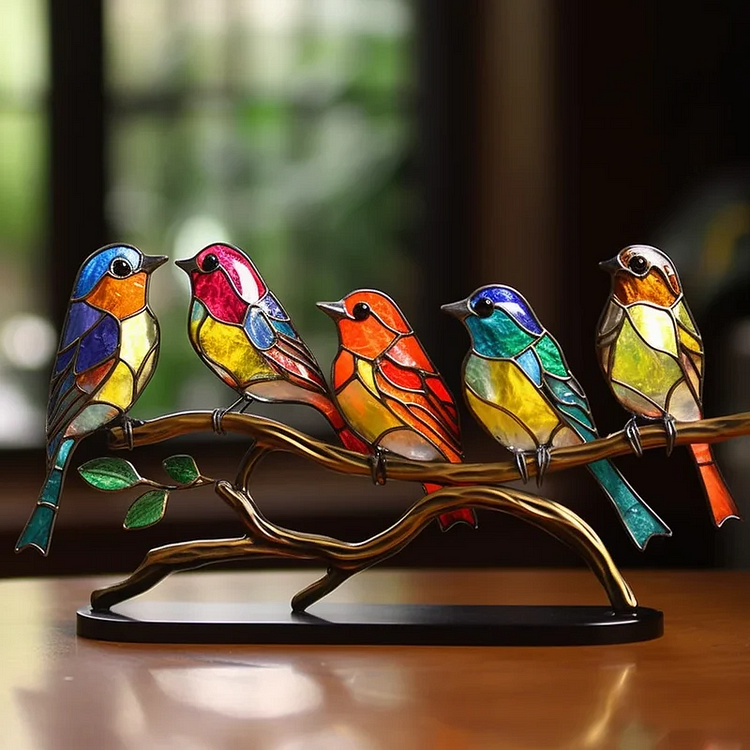 Colorful bird desktop ornaments on a branch, decorative home decor by Belro, perfect for adding vibrant charm to any space.