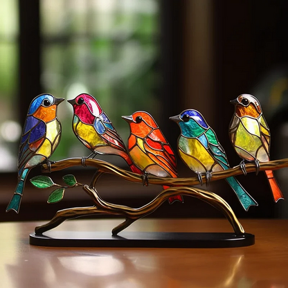 Colorful bird desktop ornaments on a branch, decorative home decor by Belro, perfect for adding vibrant charm to any space.