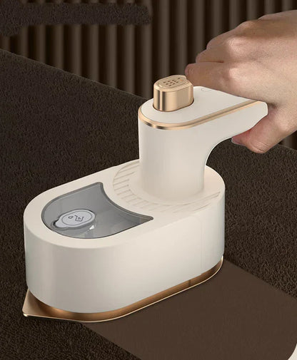 Belro mini travel steam iron for clothes, compact and portable for home and outdoor use, showing the iron on a flat surface.