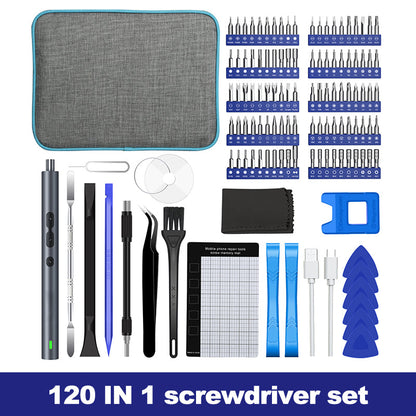 Belro Electric Screwdriver 120-in-1 set with multiple bits, ergonomic handle, and compact design for versatile DIY and repair tasks.