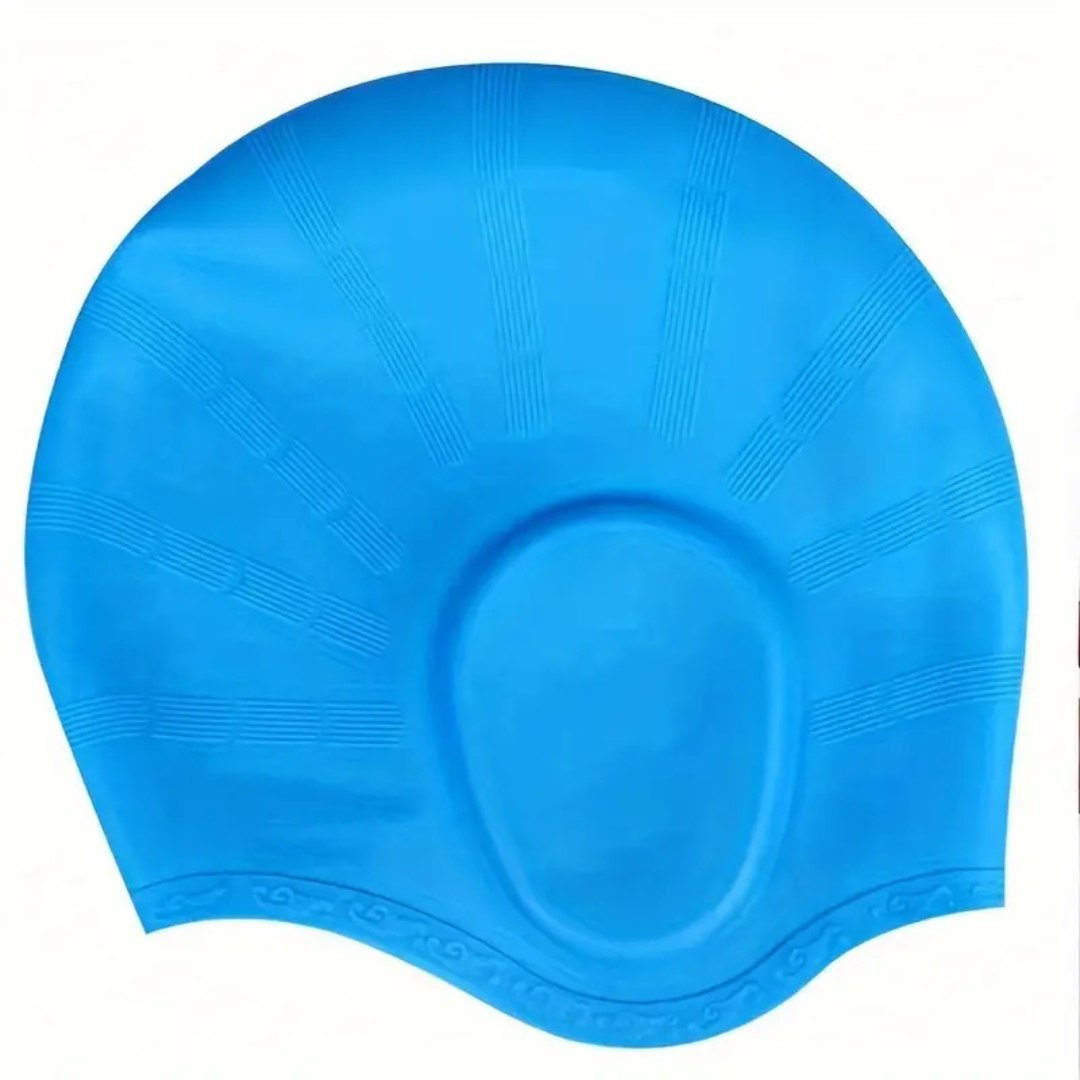 BowLift silicone swim cap with ear protection, waterproof HydroFit design, ideal for swimming and water sports.