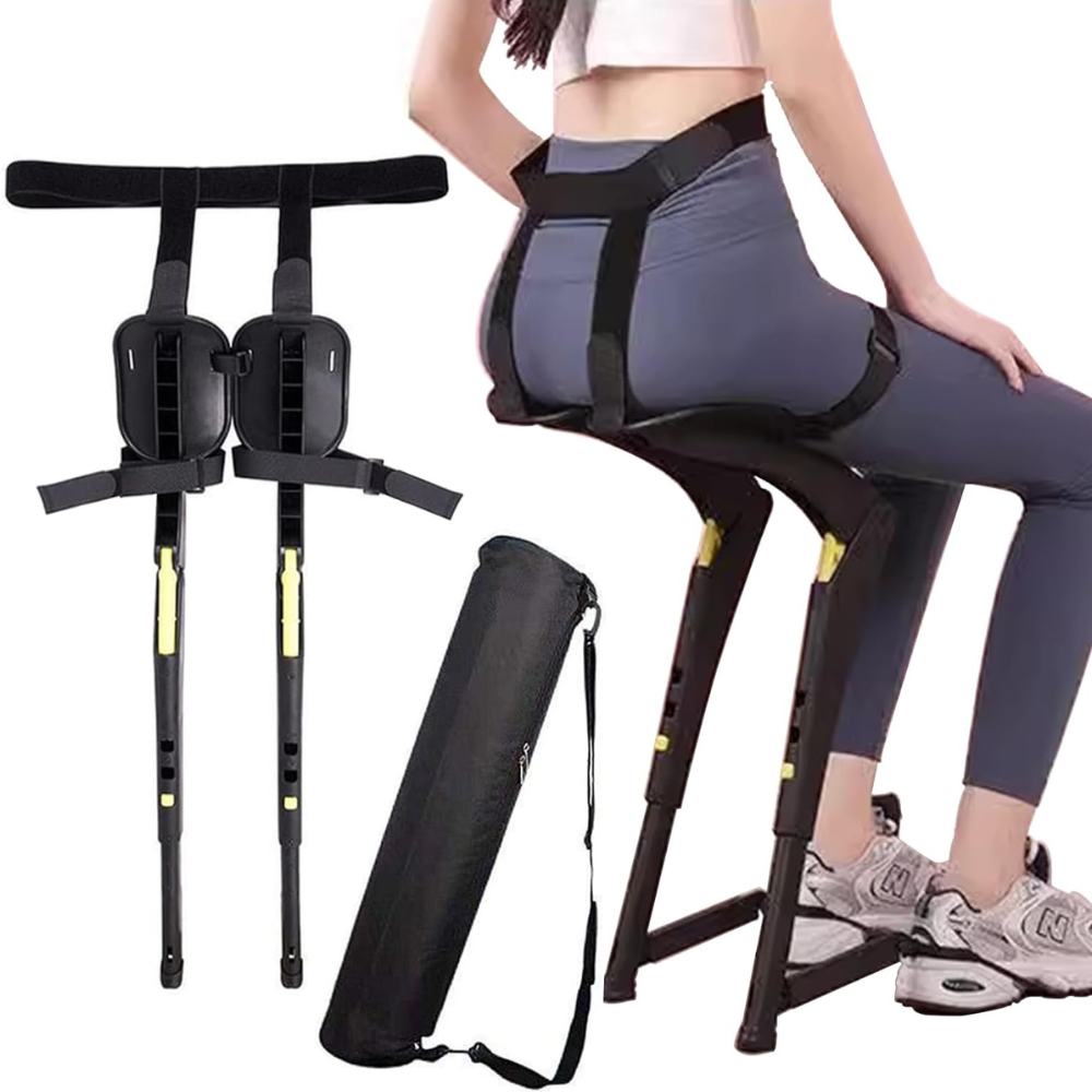 Belro portable wearable exoskeleton outdoor sports folding chair with adjustable straps, compact and lightweight for outdoor use.