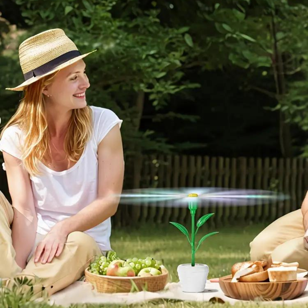 Belro tabletop fly repellent fan for outdoor pest control, with rotating blades and compact design for effective fly deterrence