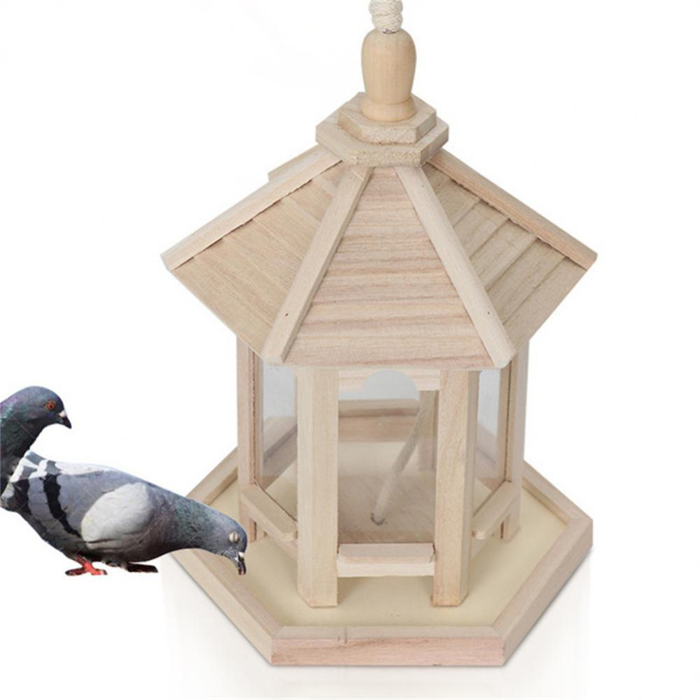 Belro wooden transparent household bird feeder for home and garden decor, showing clear design and natural wood finish.