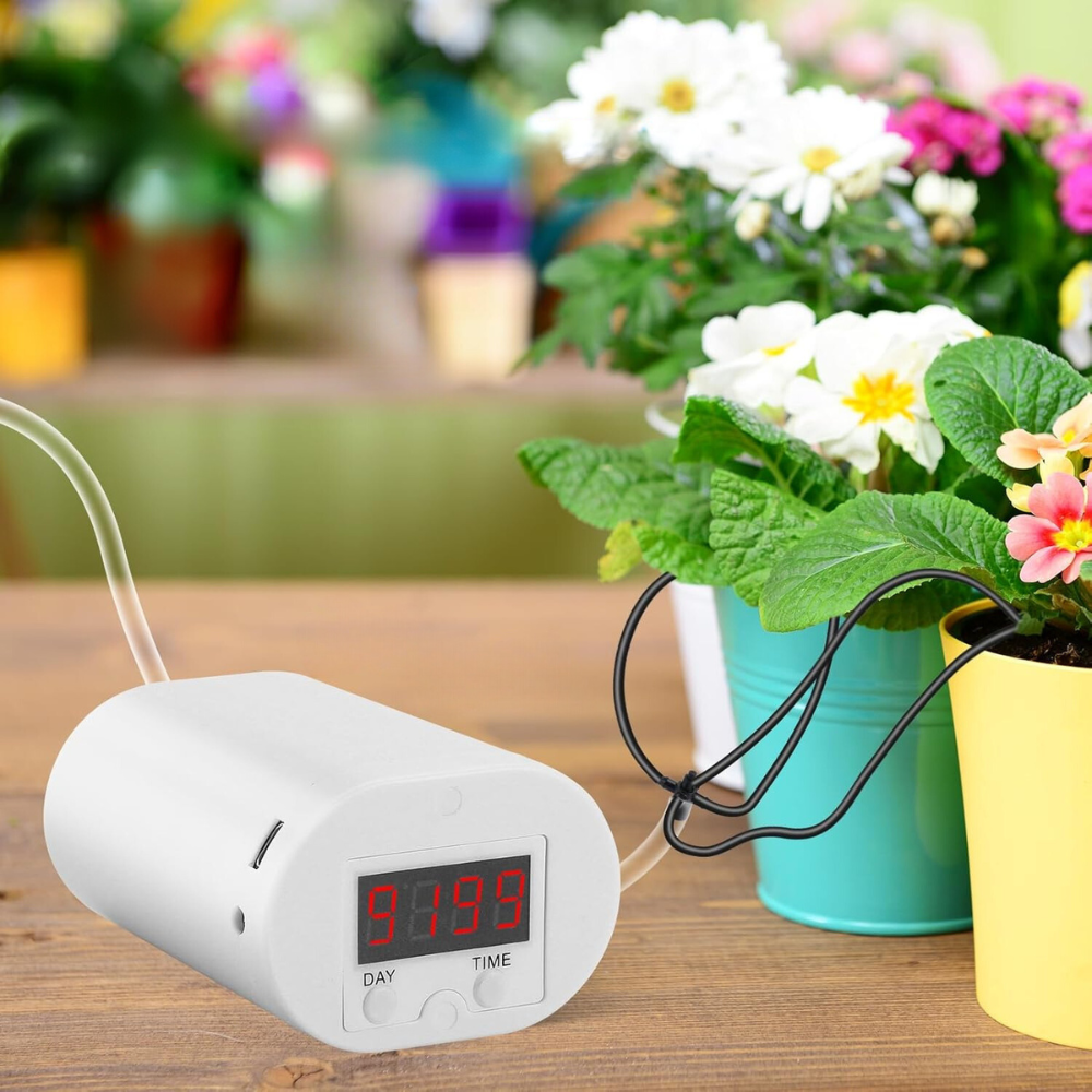 Belro Smart Garden auto watering system for outdoor plants, featuring hoses, nozzles, and control unit for healthy plant growth.