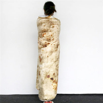 Belro burrito tortilla throw blanket resembling a colorful food-themed clothing item, perfect for cozy rainwear-inspired decor.